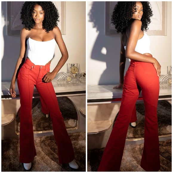 Revice Venus 70's Star Butt Flare Jeans in Mars Bar Red - Picture 1 of 14